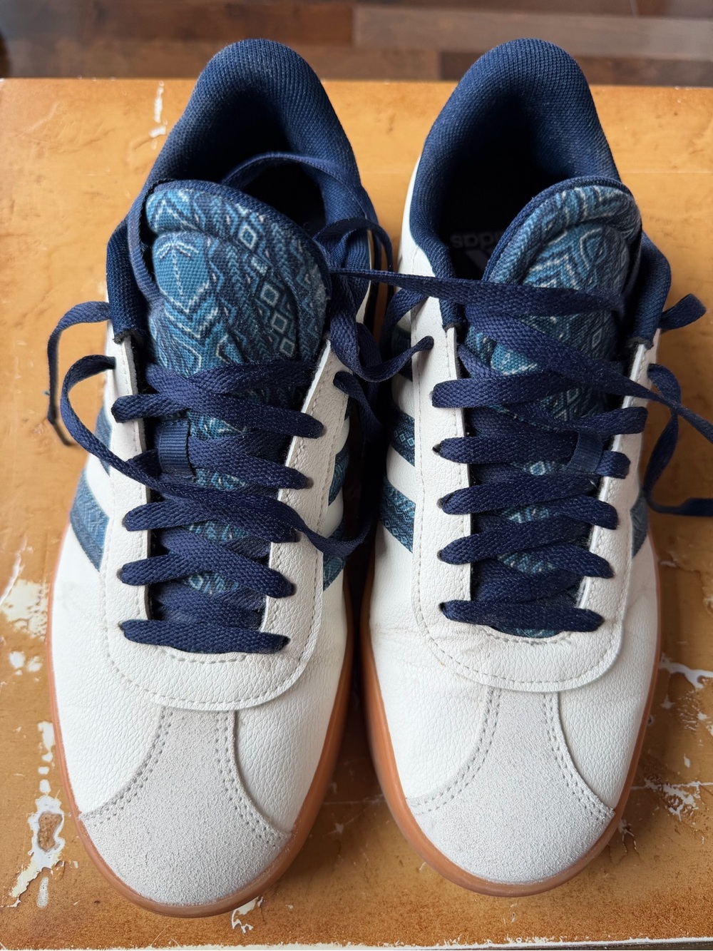 adidas Women's Sneakers in White & Navy with Patterned Tongue